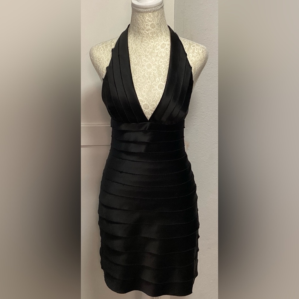 BCBGMaxAzria Black Satin Backless Dress